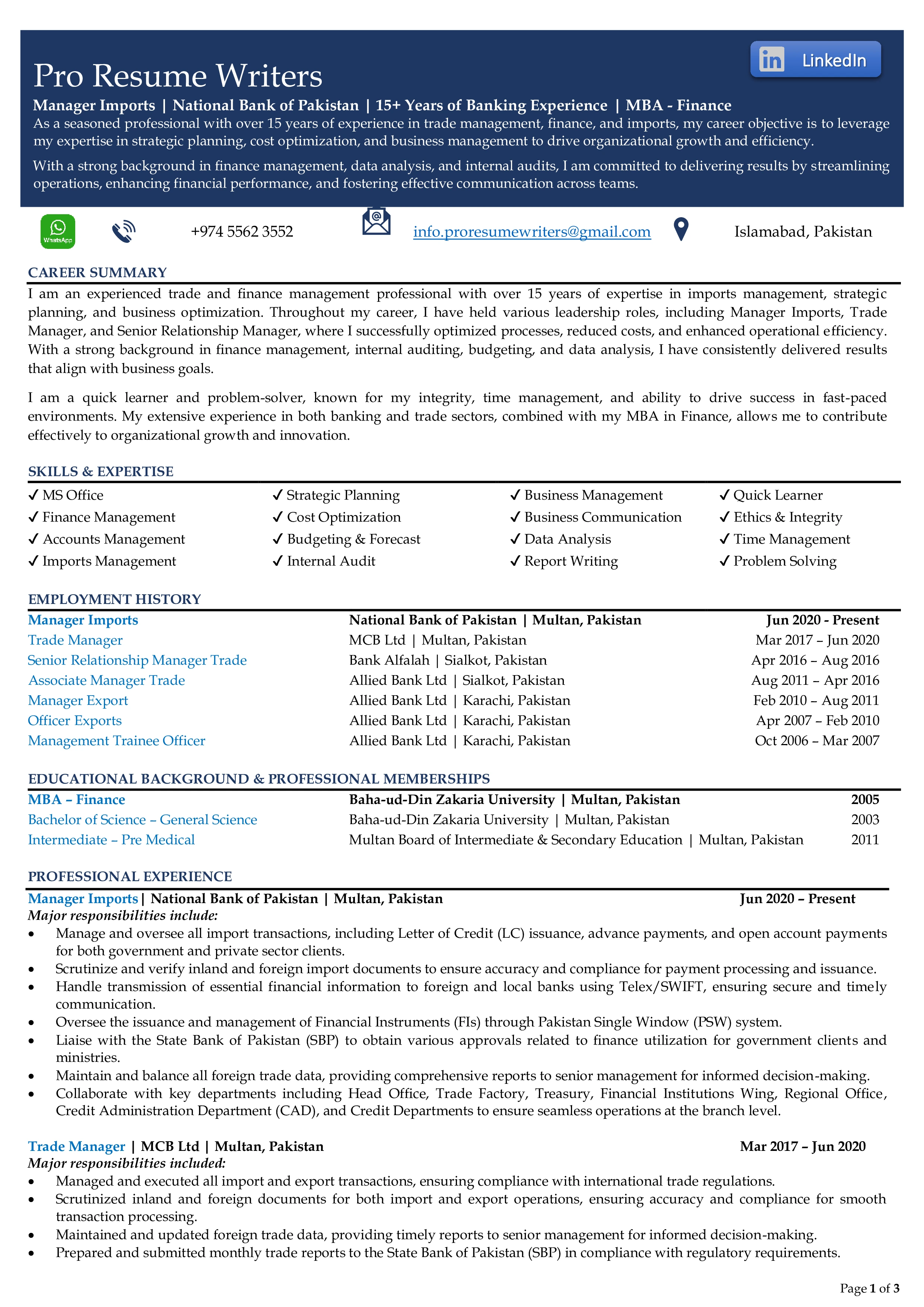 Corporate Professional Resume